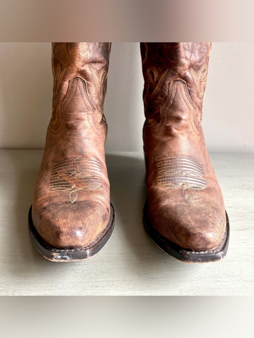 J.B. Dillon Brown Goat Leather Cowboy Western Work Boots Women 9 Pull On Mexico - Picture 4 of 14